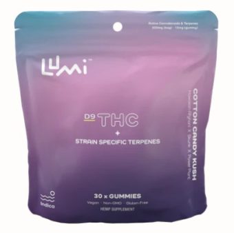 lumi cotton candy kush thc terpene gummies 300mg