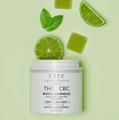 rare cannabinoid co. sweet lime & mint mood gummies thc+cbc 150mg