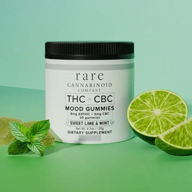rare cannabinoid co. sweet lime & mint mood gummies thc+cbc 150mg
