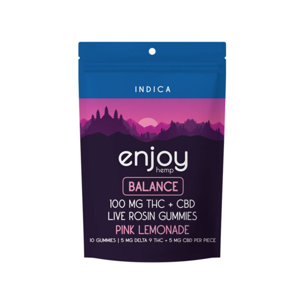 enjoy hemp d9+cbd live rosin gummies pink lemonade for balance 100mg (indica)