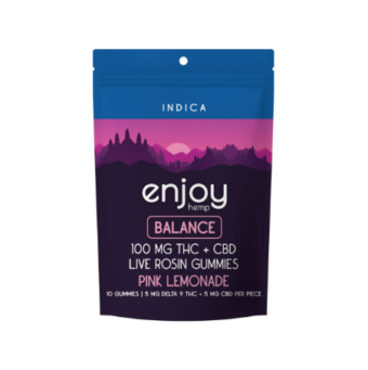 enjoy hemp d9+cbd live rosin gummies for balance pink lemonade 100mg