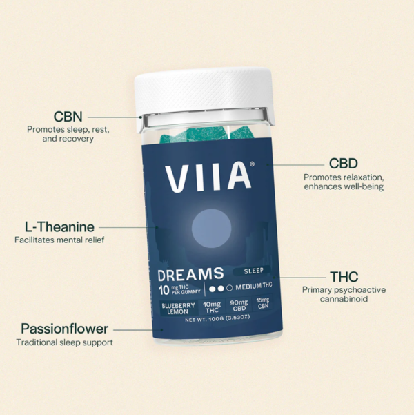 viia dreams d9+cbn gummies blueberry lemon 200mg