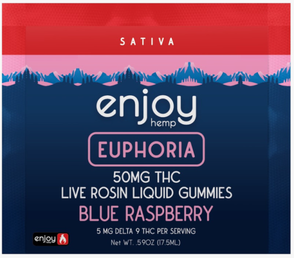 enjoy hemp euphoria live rosin d9 liquid gummies blue raspberry 50mg