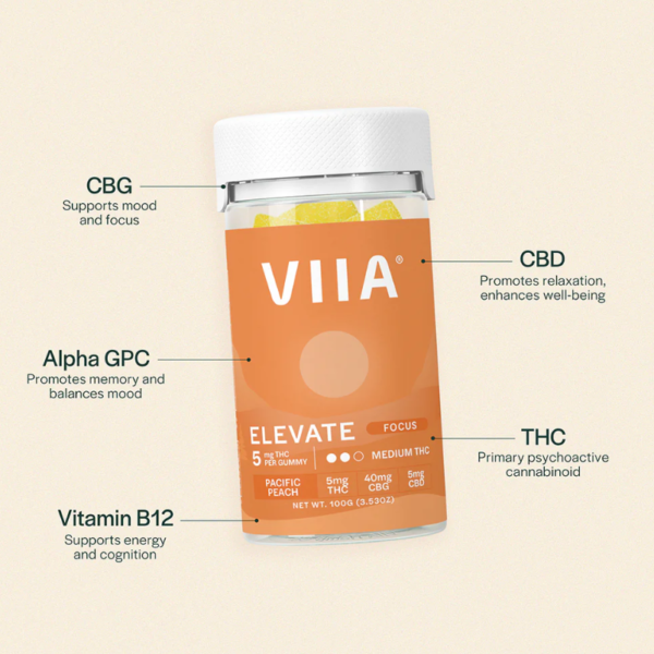 viia elevate focus d9+cbg gummies pacific peach 5mg