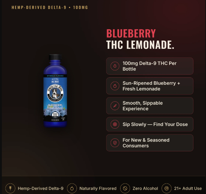 smoking dog blueberry lemonade thc 100mg single