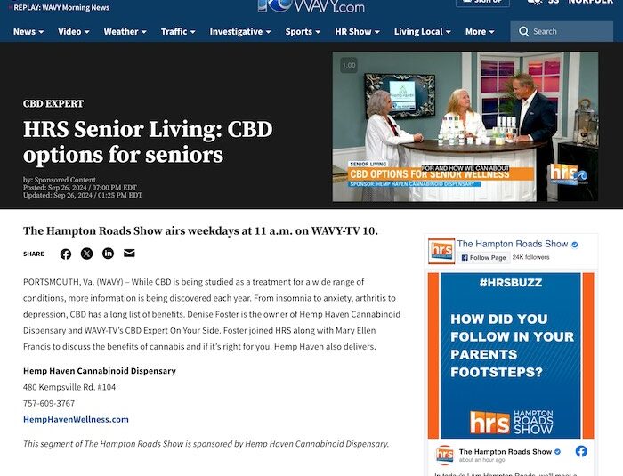 screenshot of Dr D on WAVY-TV website HRS CBD Expert