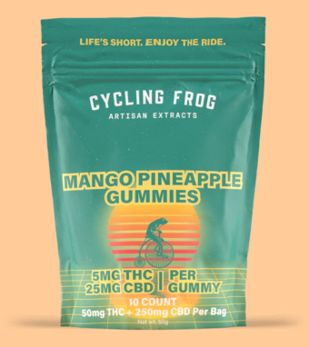 cycling frog d9+cbd mango pineapple gummies 10 count