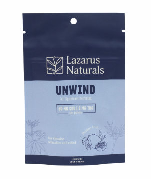 lazarus naturals cbd+thc unwind gummies passionfruit 10 count