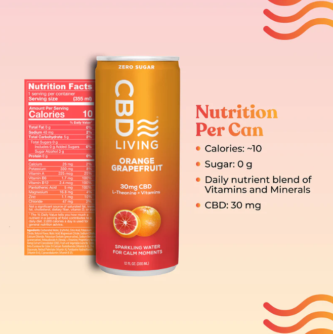cbd living orange grapefruit sparkling water 30mg single