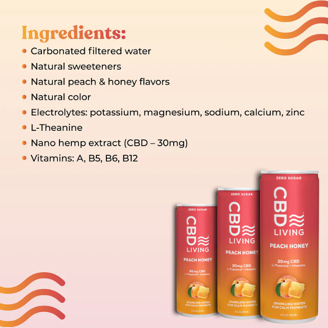 cbd living peach honey sparkling water 30mg single