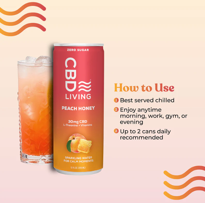 cbd living peach honey sparkling water 30mg single