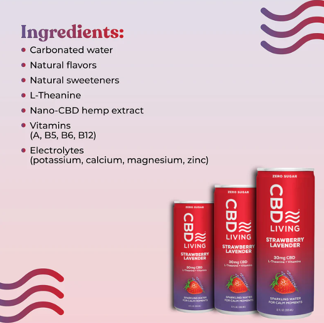 cbd living strawberry lavender sparkling water 30mg single