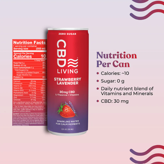 cbd living strawberry lavender sparkling water 30mg single