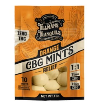 tillman's tranquils orange cbg+cbd relief mints 10 pack