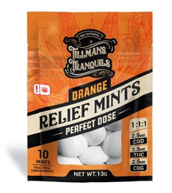 tillman's tranquils cbg relief thc mints 10 pack