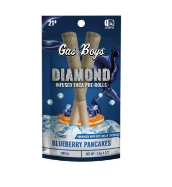 gas boys blueberry pancakes diamond infused thca pre rolls 1.5g 2 pack