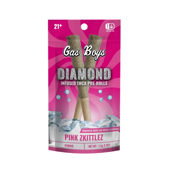 gas boys pink zkittlez diamond infused thca pre rolls 1.5g 2 pack