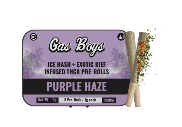 gas boys purple haze ice hash+exotic kief thca pre rolls 5g 5 count