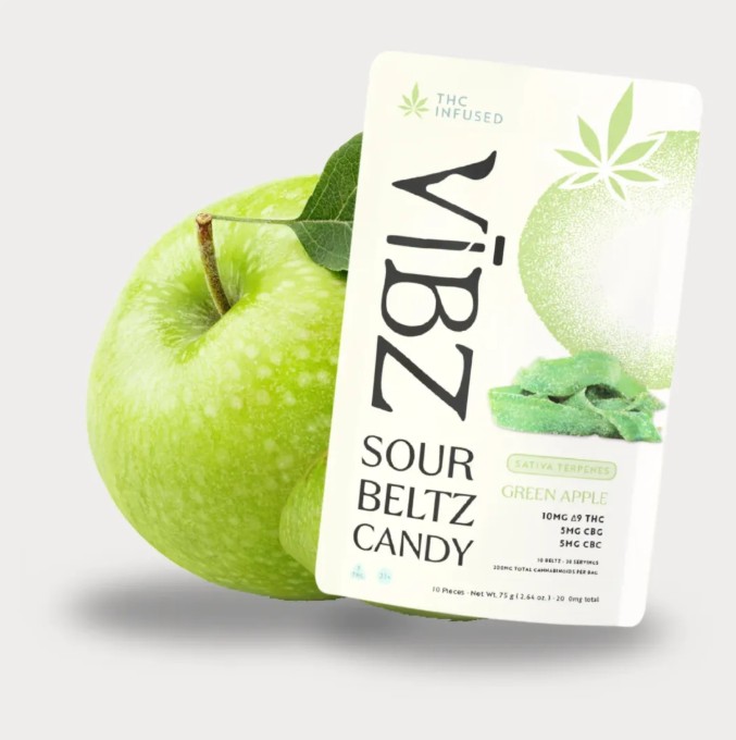 vĪbz green apple sour beltz cbc+cbg+thc 10mg