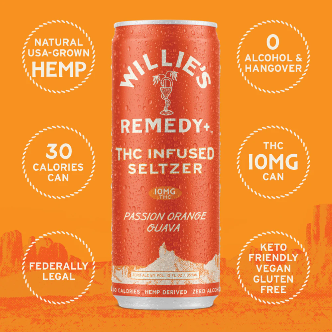 willie's remedy passion orange guava infused seltzer thc 10mg