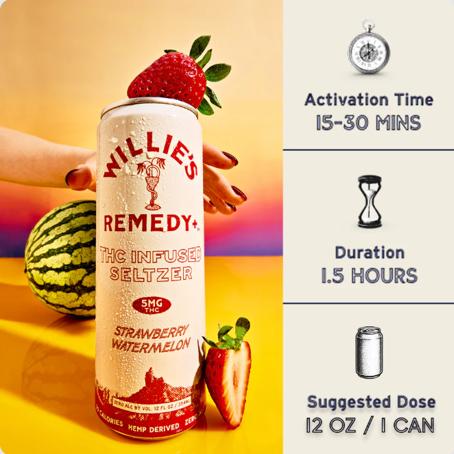 willie's remedy strawberry watermelon infused seltzer thc 5mg
