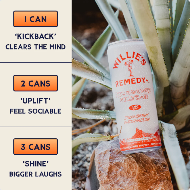willie's remedy strawberry watermelon infused seltzer thc 5mg