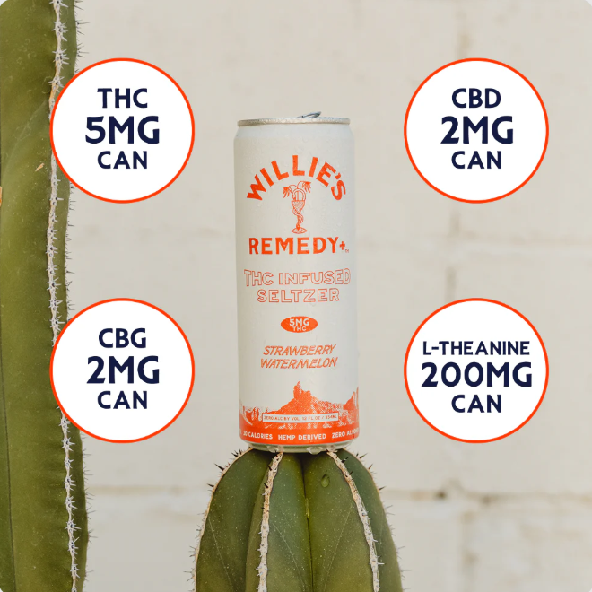 willie's remedy strawberry watermelon infused seltzer thc 5mg