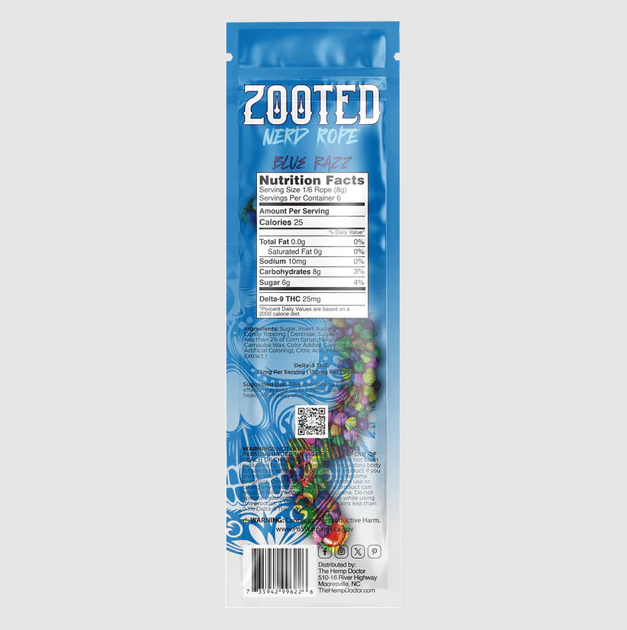 zooted nerd rope thc 150mg blue razz