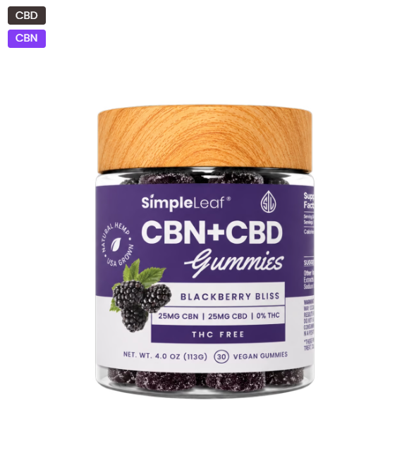 Simple Leaf Broad Spectrum Blackberry Bliss CBD+CBN Gummies | Hemp